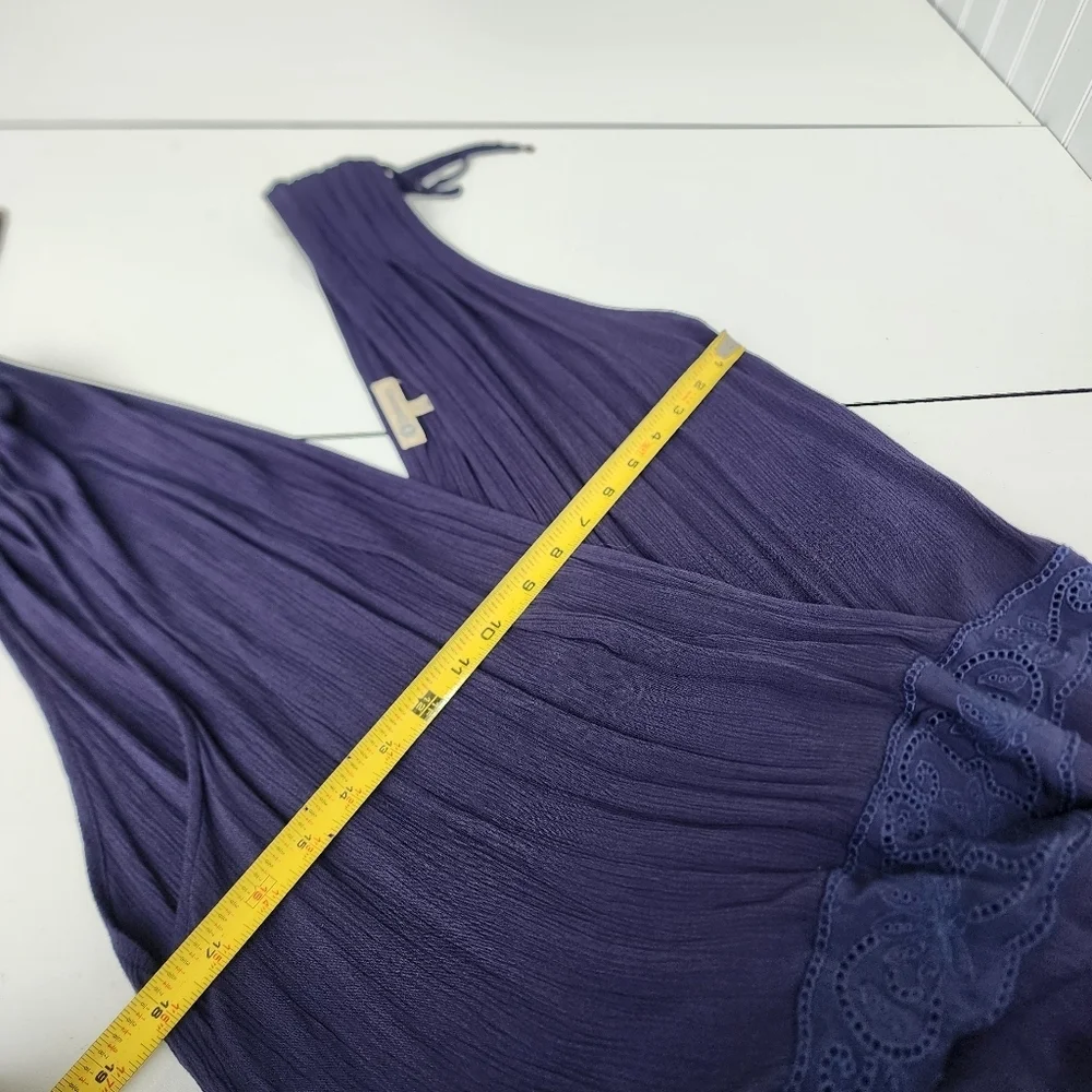 Democracy Navy Blue Wide Leg Jumpsuit Sleeveless Boho Festival V-Neck Gauze Sz L